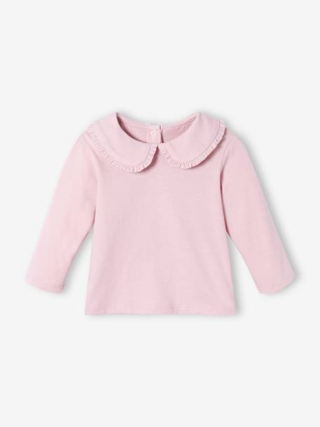 Mädchen Baby Shirt, Bubikragen mit Rüschen Oeko-Tex - dunkelrosa - 1