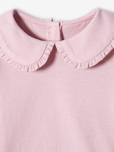 Baby Mädchen Shirt, Bubikragen mit Rüschen Oeko Tex® - dunkelrosa+hellbeige - 2