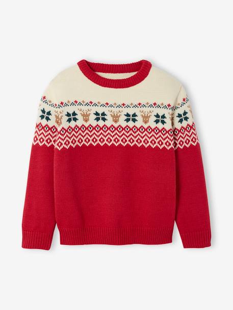 Capsule Collection: Kinder Weihnachtspullover, Jacquardstrick Oeko-Tex - rot+tanne - 1