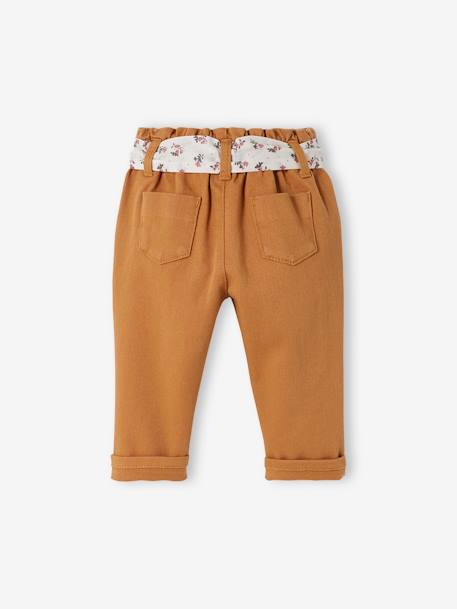 Baby Hose mit Stoffgürtel - braun+graugrün+zartrosa - 2