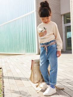 Maedchenkleidung-Hosen-Mädchen Paperbag-Jeans mit Blumen-Gürtel, Bundweite verstellbar