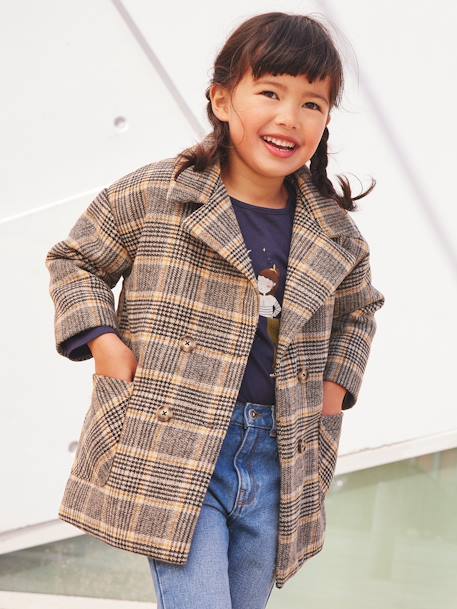 Mädchen Mantel mit Karomuster, Wattierung Recycling-Polyester - khaki - 8