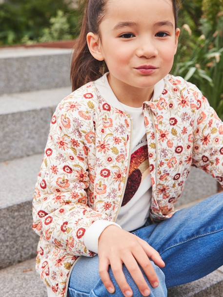 Mädchen Bomberjacke mit Recycling-Polyester - beige bedruckt+mehrfarbig geblümt - 10