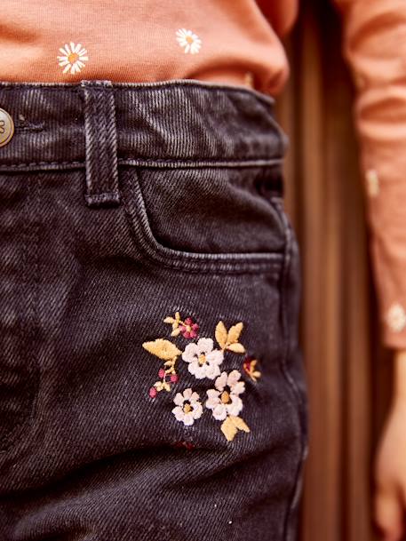 Weite Mädchen Jeans, Blumenstickerei - schwarz bedruckt - 3