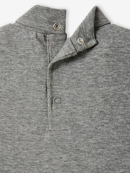 Baby Shirt mit Stehkragen & Print - grau meliert+weiß gestreift - 3