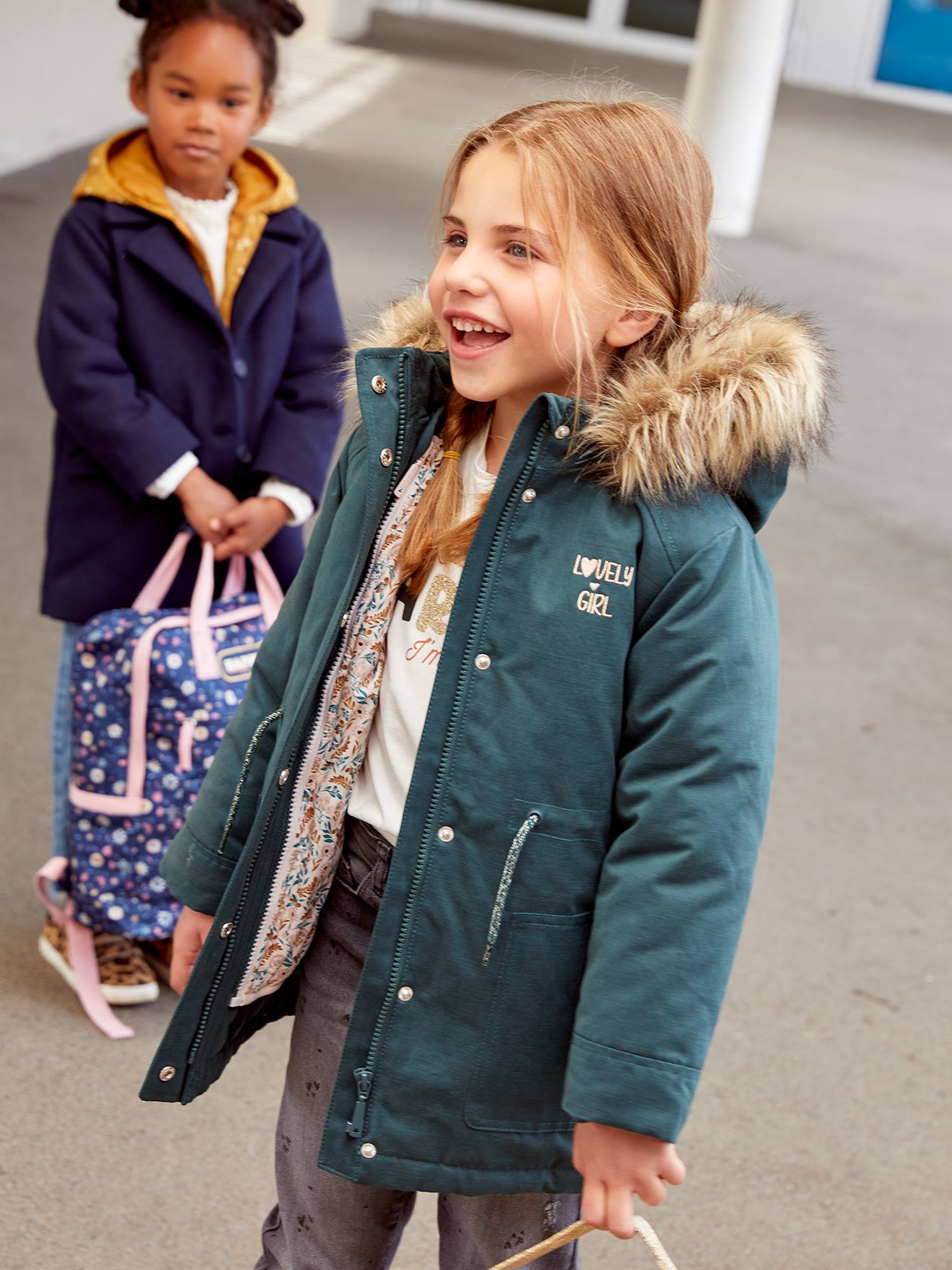 3-in-1-Winterjacke mit Kunstfell-Kapuze und Innenjacke Mädchen