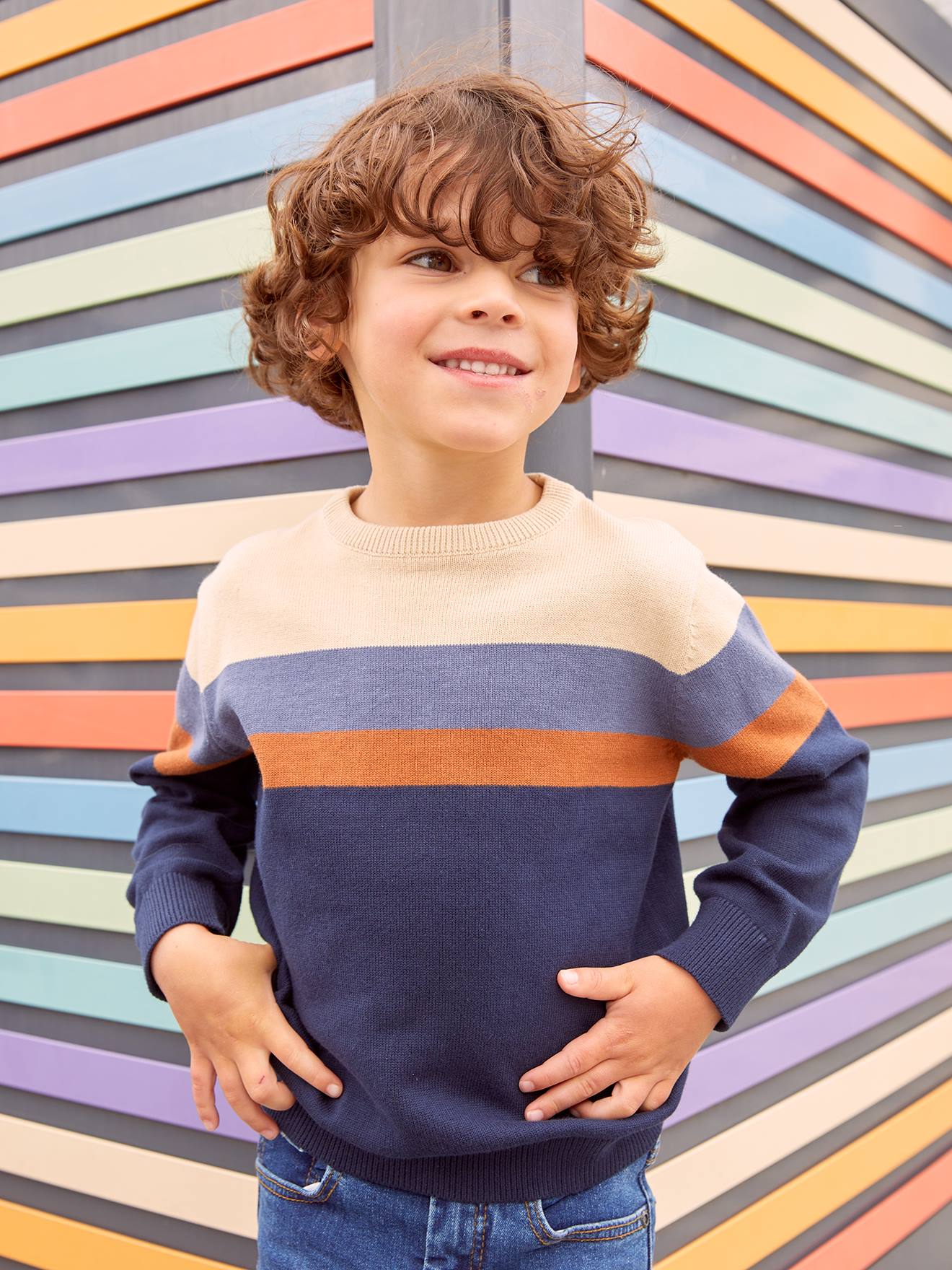 Jungen Feinstrickpullover mit Streifen