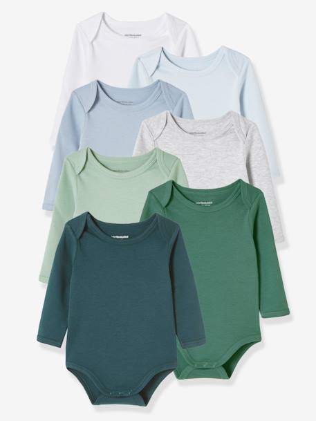 7er-Pack langärmelige Baby Bodys BASIC Oeko-Tex - pack graugrün+pack pfirsich - 1