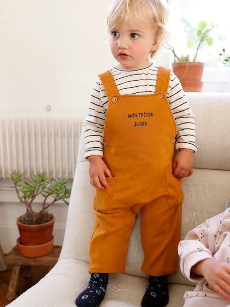 Baby-Set: Shirt & Latzhose, personalisierbar - dunkelgrau meliert+graublau+karamell - 19