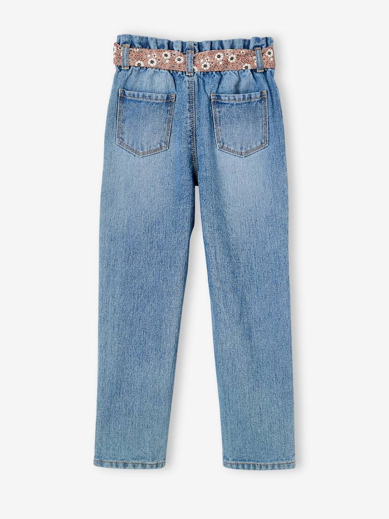 Vertbaudet Mädchen PaperbagJeans mit BlumenGürtel in blue stone