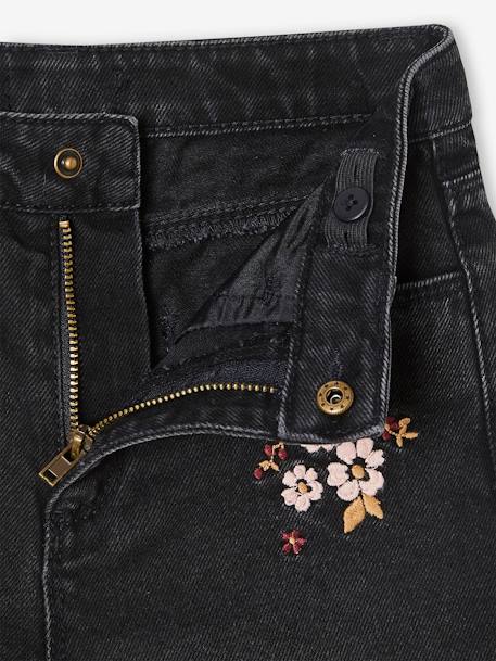 Weite Mädchen Jeans, Blumenstickerei - schwarz bedruckt - 7