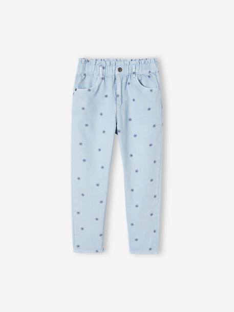 Mädchen Paperbag-Jeans mit Blumenprint - beige+blau - 9