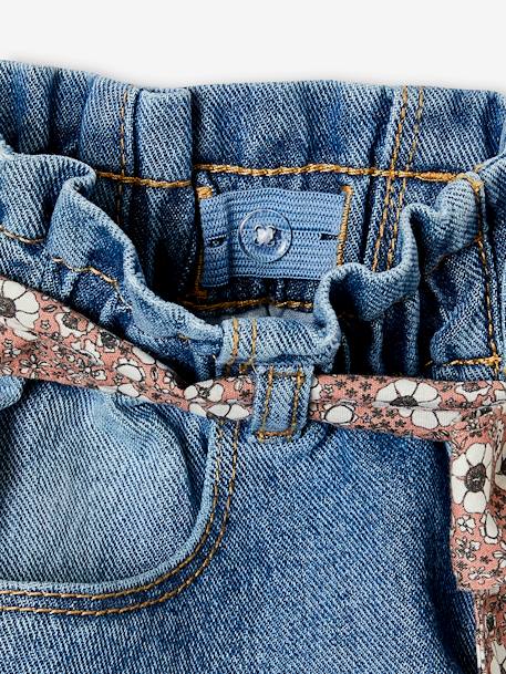 Mädchen Paperbag-Jeans mit Blumen-Gürtel - blue stone+dark blue - 6