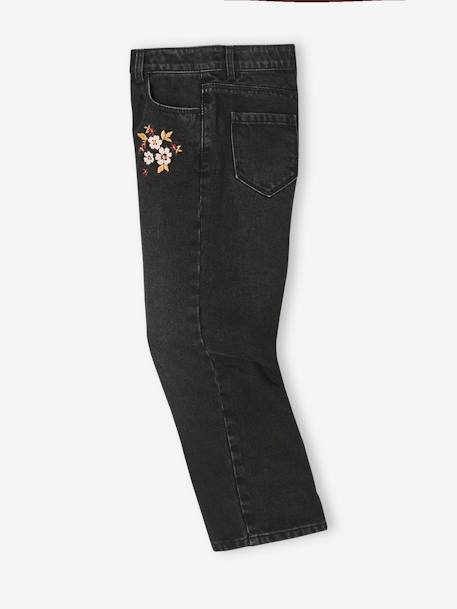 Weite Mädchen Jeans, Blumenstickerei - schwarz bedruckt - 5