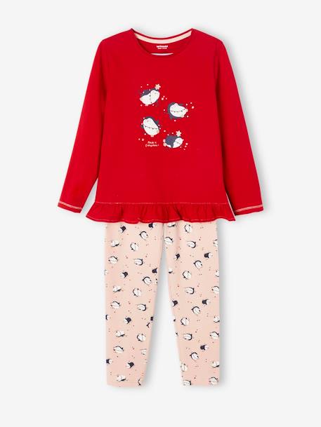 Mädchen Weihnachts-Schlafanzug, Pinguine - rot - 1