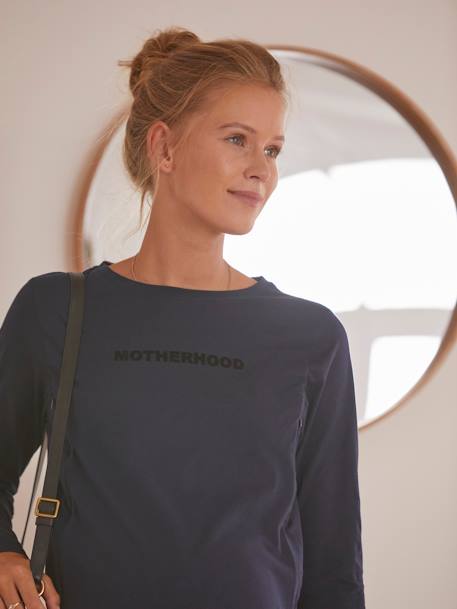 Shirt mit Schriftzug aus Bio-Baumwolle, Schwangerschaft & Stillzeit - marine - 6