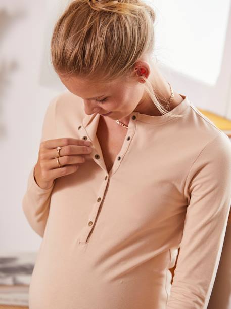 Henley-Shirt, Schwangerschaft & Stillzeit Oeko-Tex - beige+schwarz - 5