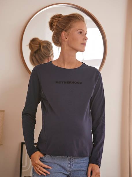 Shirt mit Schriftzug aus Bio-Baumwolle, Schwangerschaft & Stillzeit - marine - 1