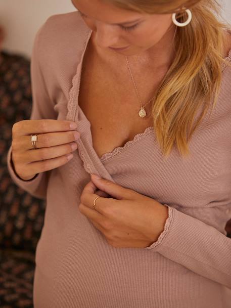 Shirt mit Wickelausschnitt, Schwangerschaft & Stillzeit - anthrazit+rosa - 12