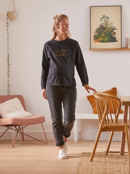 Sweatshirt mit Messageprint für Schwangerschaft & Stillzeit - schwarz leoprint - 2
