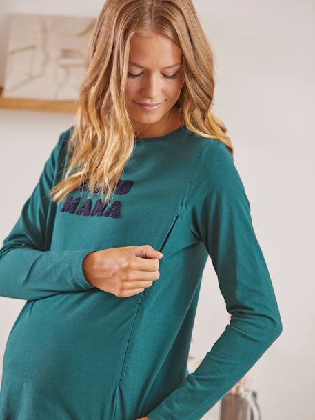 Bio-Kollektion: Shirt mit Schriftzug, Schwangerschaft & Stillzeit - blaugrau+grün - 9