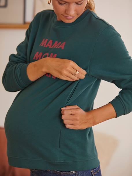 Sweatshirt für Schwangerschaft & Stillzeit, Schriftzug Oeko Tex - nachtblau+tanne - 13