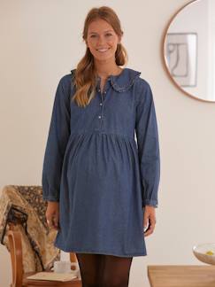 Umstandsmode-Umstandskleider-Jeanskleid mit Bubikragen, Schwangerschaft & Stillzeit Oeko-Tex
