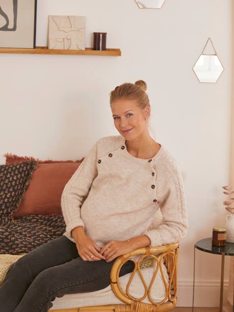 Pullover mit Zopfmuster für Schwangerschaft & Stillzeit - wollweiß - 1