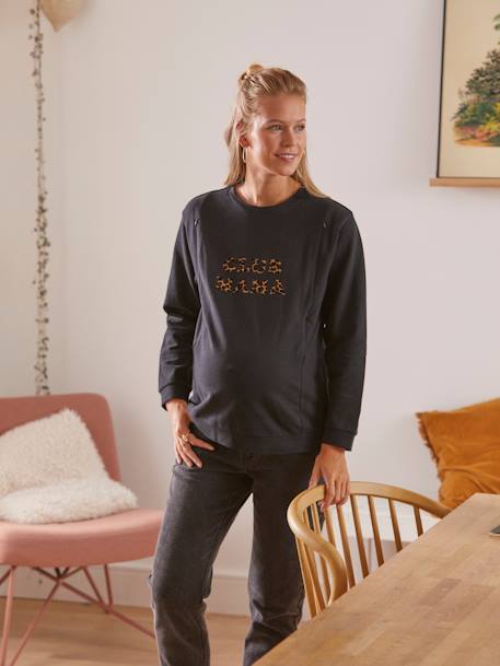Sweatshirt mit Messageprint für Schwangerschaft & Stillzeit - schwarz leoprint - 9