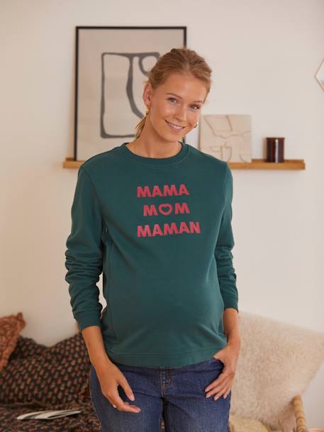 Sweatshirt für Schwangerschaft & Stillzeit, Schriftzug Oeko Tex - nachtblau+tanne - 17