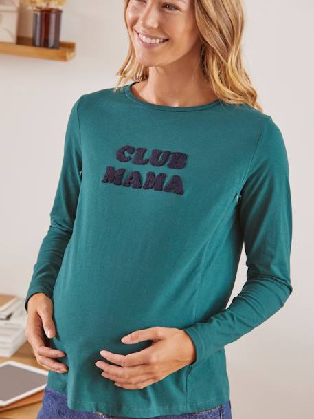 Bio-Kollektion: Shirt mit Schriftzug, Schwangerschaft & Stillzeit - blaugrau+grün - 15