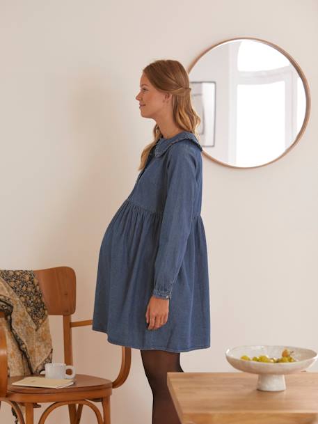Jeanskleid mit Bubikragen, Schwangerschaft & Stillzeit Oeko-Tex - petrol - 4