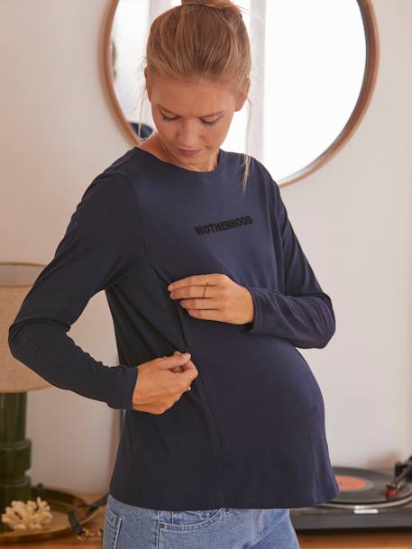 Shirt mit Schriftzug aus Bio-Baumwolle, Schwangerschaft & Stillzeit - marine - 4