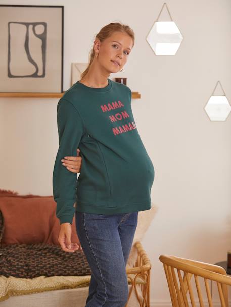 Sweatshirt für Schwangerschaft & Stillzeit, Schriftzug Oeko Tex - nachtblau+tanne - 18