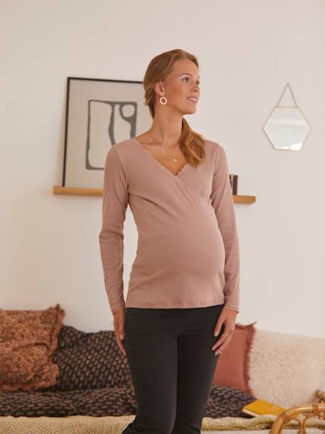 Shirt mit Wickelausschnitt, Schwangerschaft & Stillzeit - anthrazit+rosa - 8