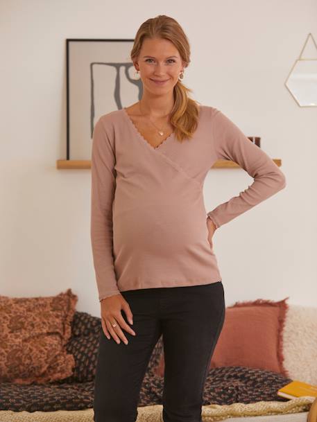 Shirt mit Wickelausschnitt, Schwangerschaft & Stillzeit - anthrazit+rosa - 9