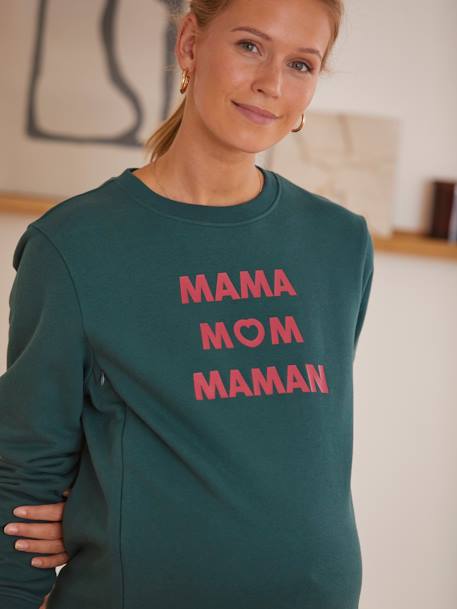 Sweatshirt für Schwangerschaft & Stillzeit, Schriftzug Oeko Tex - nachtblau+tanne - 15