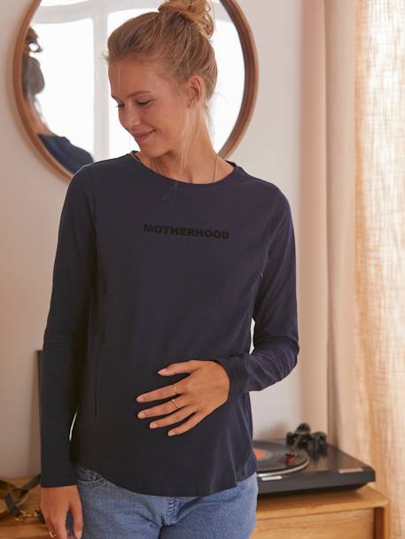 Shirt mit Schriftzug aus Bio-Baumwolle, Schwangerschaft & Stillzeit - marine - 8