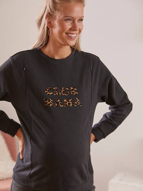 Sweatshirt mit Messageprint für Schwangerschaft & Stillzeit - schwarz leoprint - 6