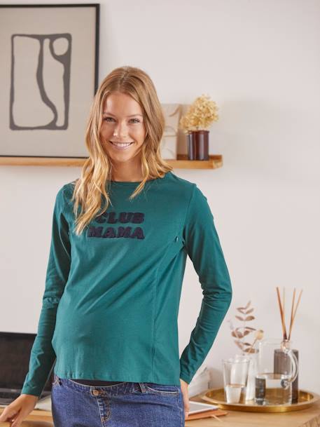 Bio-Kollektion: Shirt mit Schriftzug, Schwangerschaft & Stillzeit - blaugrau+grün - 15