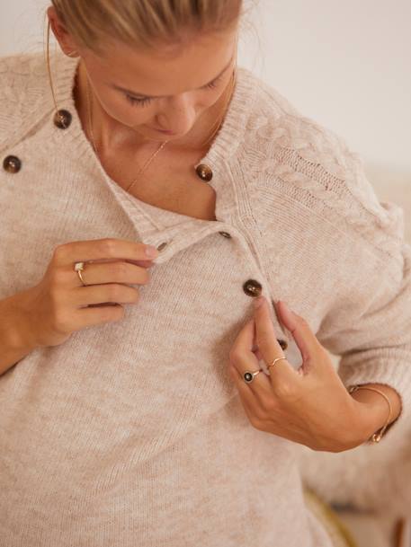 Pullover mit Zopfmuster für Schwangerschaft & Stillzeit - wollweiß - 3