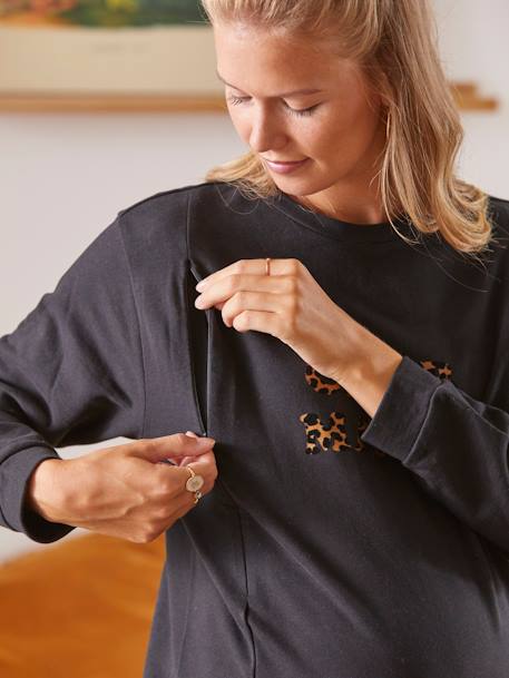 Sweatshirt mit Messageprint für Schwangerschaft & Stillzeit - schwarz leoprint - 4