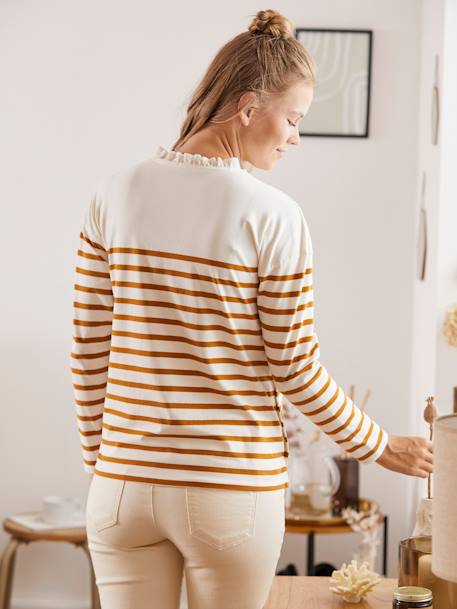 Shirt mit Volantkragen, Schwangerschaft & Stillzeit - beige/schwarz+camelfarben gestreift - 13