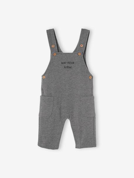 Baby-Set: Shirt & Latzhose, personalisierbar - dunkelgrau meliert+graublau+karamell - 3