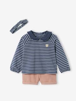 Babymode-Shorts-Baby-Set: Samt-Shorts, Shirt & Haarband