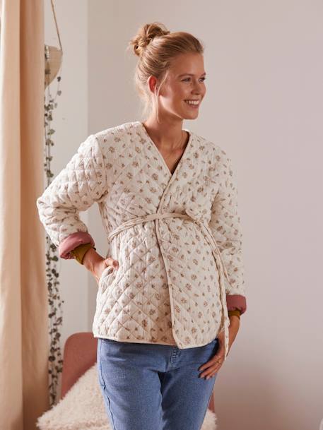 Steppjacke für Schwangerschaft & Stillzeit, Kimono-Style mit Recycling-Wattierung - rosa bedruckt - 6