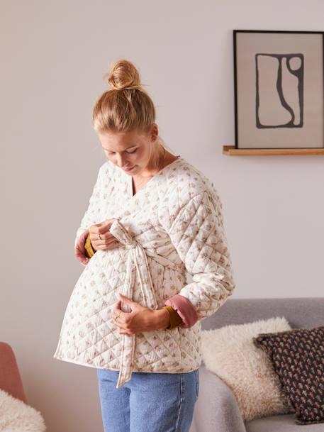 Steppjacke für Schwangerschaft & Stillzeit, Kimono-Style mit Recycling-Wattierung - rosa bedruckt - 8