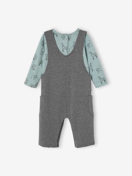 Baby-Set: Shirt & Latzhose, personalisierbar - dunkelgrau meliert+graublau+karamell - 6