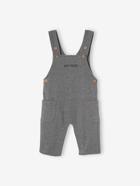 Baby-Set: Shirt & Latzhose, personalisierbar - dunkelgrau meliert+graublau+karamell - 5