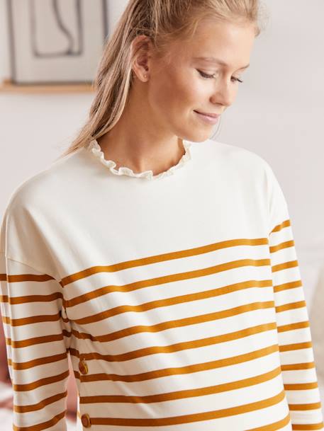 Shirt mit Volantkragen, Schwangerschaft & Stillzeit - beige/schwarz+camelfarben gestreift - 14